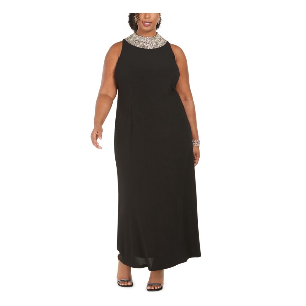 Womens Black Embellished Sleeveless Halter Maxi